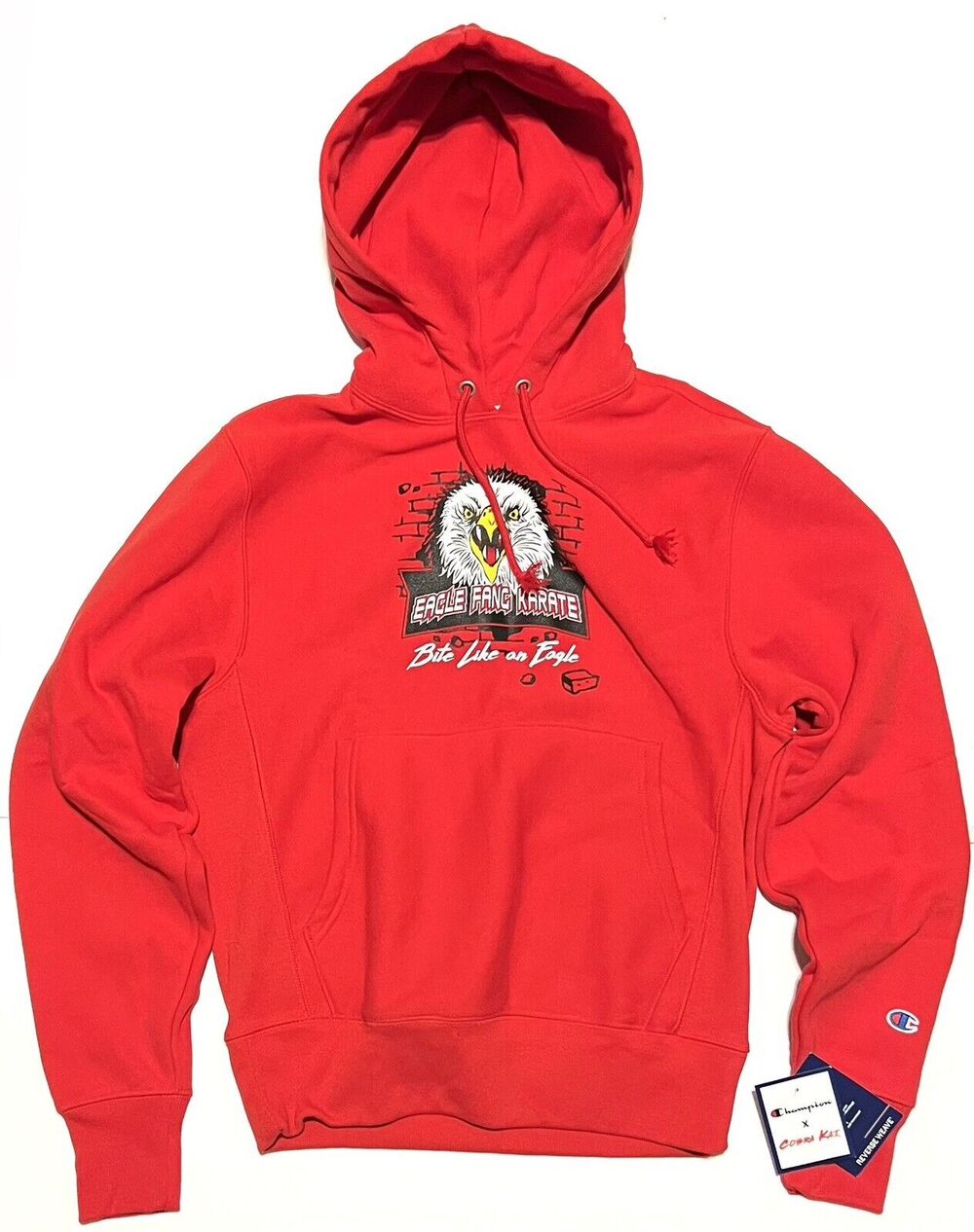 CHAMPION x Cobra Kai Reverse Weave Hoodie Sz SMALL S Eagle Fang Karate